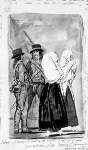 Francisco de Goya y Lucientes: Madrid-Album : »Die Armen! Wie viele würden es eher verdienen!« (1796–1797), Pinsel- und Tuschelavis, auf bläulichem Papier, 23,4 × 14,8 cm, Paris, Privatsammlung